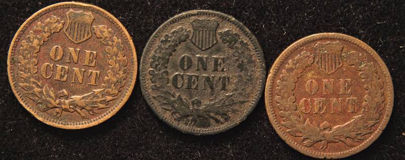 GROUP OF 3 INDIAN HEAD CENTS 1879, 1899 & 1905 VG-F