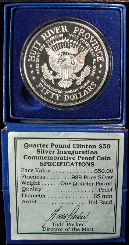 1993 14 POUND (4 TROY OZ) .999 FINE SILVER BILL CLINTON COMMEMORATIVE IN AIRTITE & BOX