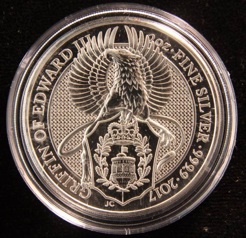 2017 GREAT BRITAIN 2 TROY OZ. .999 FINE SILVER QUEENS BEAST IN AIRTITE HOLDER