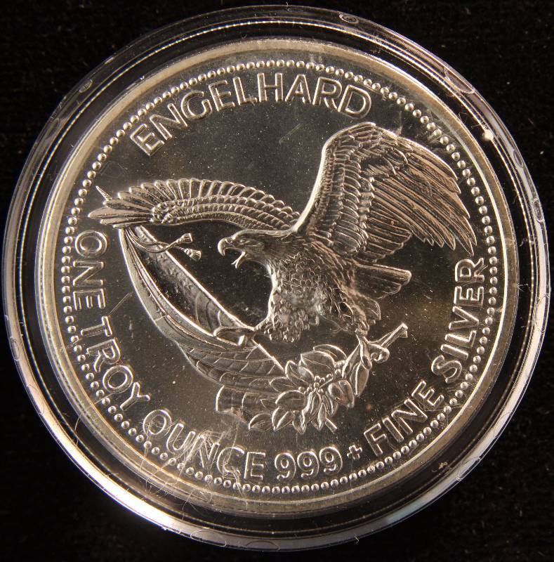 1 TROY OZ. .999 FINE SILVER ROUND 1987 ENGELHARD THE AMERICAN PROSPECTOR IN AIRTITE HOLDER