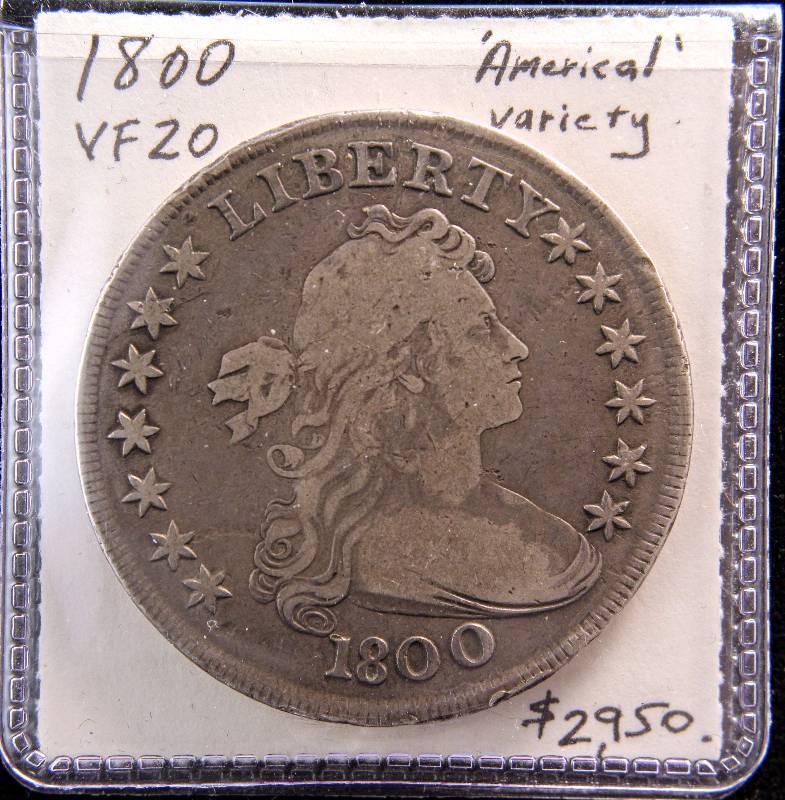 1800 US DRAPED BUST SILVER DOLLAR VF20 EXTREMELY RARE FEB 15th RARE COIN AUCTION KBID