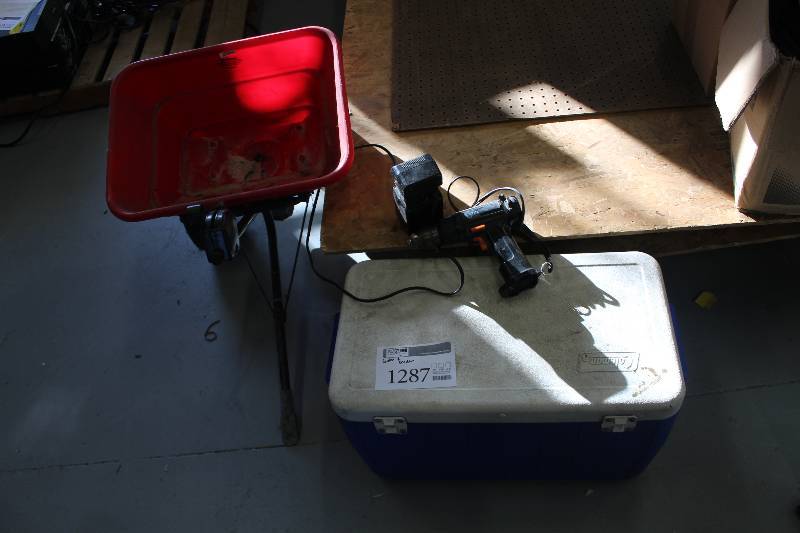 lot 1287 image: Coleman Ice Cooler, Earthway Ev-n-spread Yard Seed Hitch-Pull Spreader