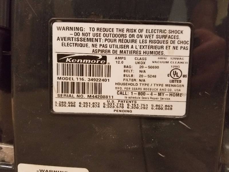 Kenmore Model 11634922401 Progressive with Direct Drive 12 Amps