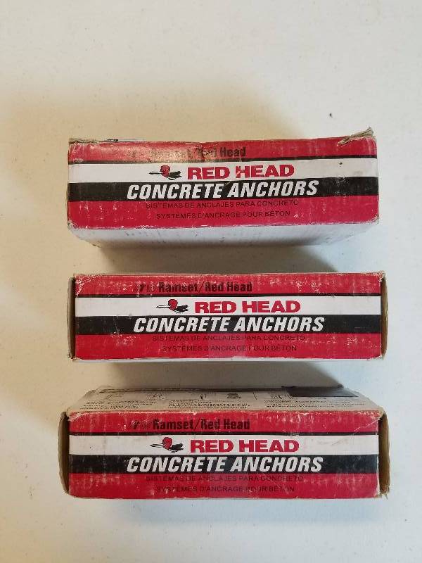 lot 256 image: 3 Boxes Red Head Drop-in Anchor, Flnge, 38-16in x 1-58in with Original Packaging GREAT CONDITION