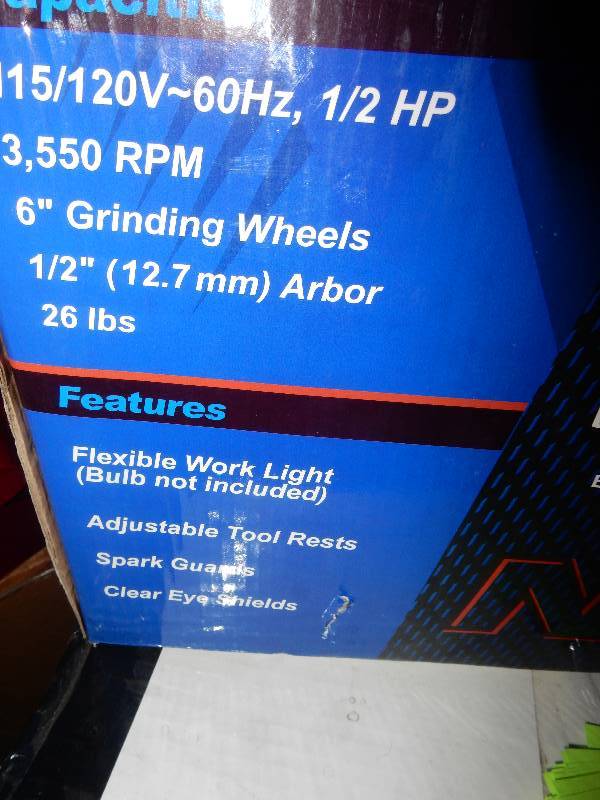 lot 11 image: NEIKO  6 in Bench grinder with Light.. New in box