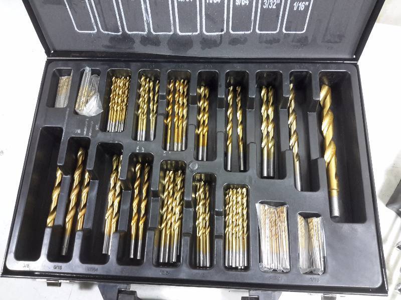 lot 54 image: 160 piece Drill bit set, Tungsten Coated TEKTON Combination Wrench set, SAE