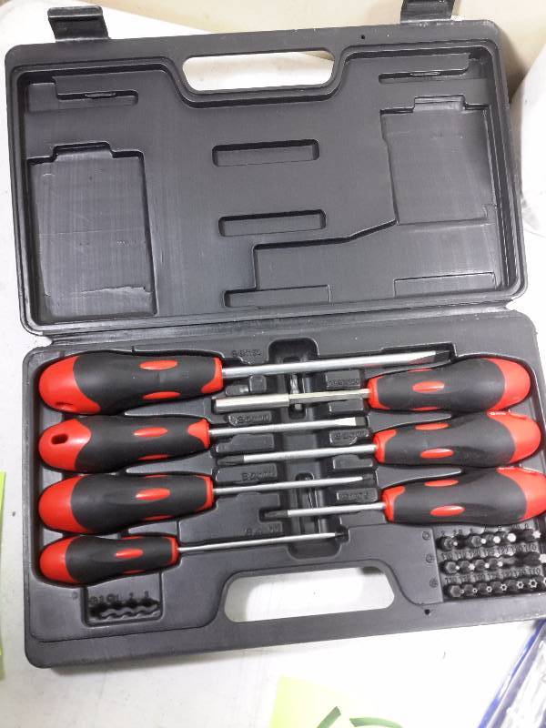 lot 67 image: Star Driver set 44 piece 14 in and 38 in Driver Socket set (unsure if all there, but the box seems to be new) AC DELCO 14 in Metric Folding Lug Wrench Aviation Snips set