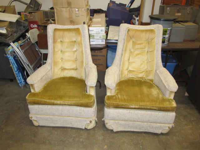 lot 5 image: Matching Pair of Mid Century RANDOLPH High Back Armchairs
