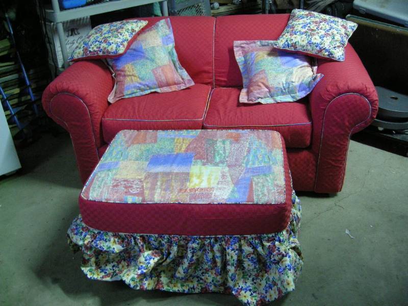 Amazing Red Loveseat with Ottoman