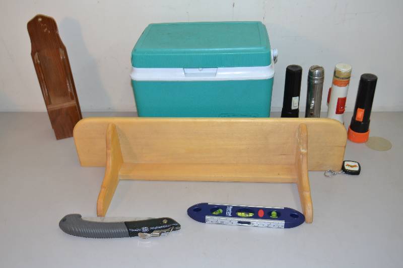 lot 58 image: Cooler, Flashlights, Shelf