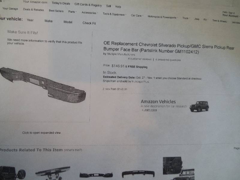 lot 19 image: 2003-15 OE Replacement Chevrolet Silverado PickupGMC Sierra Pickup Rear Bumper Face Bar (Partslink Number GM1102412)