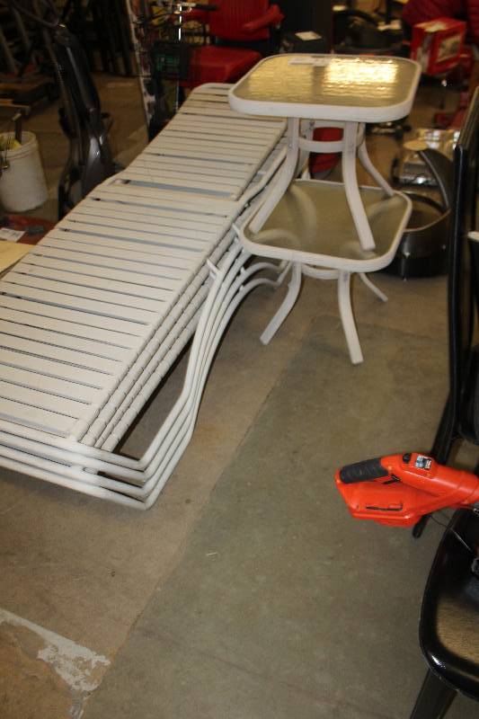 lot 34 image: Lot of (6) Lawn Furniture Includes 4) Chairs AND 2) Tables