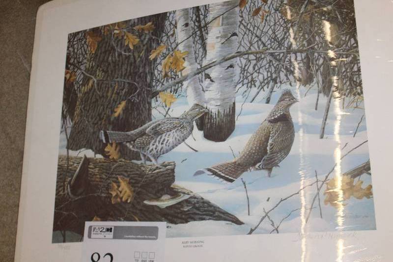 lot 82 image: Framed Wall Art #98480 Ruff Morning Ruffed Grouse Signed Stephen P. Hamrick