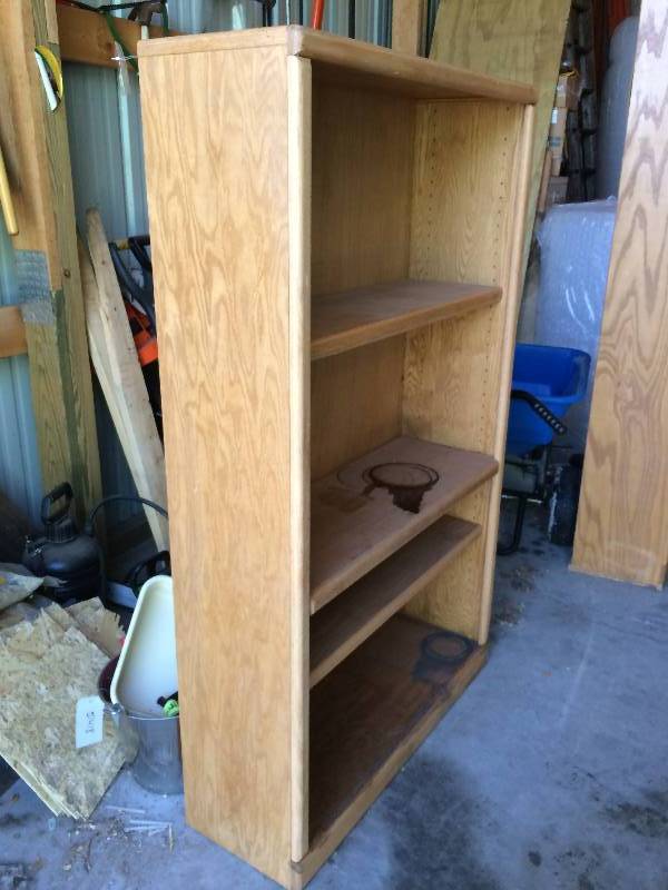 lot 5 image: Legends Furniture 60 Light Golden Oak 4 Shelf Bookcase Contemporary Shelving Unit - Quality Sturdy Built But Needs Some Refinishing