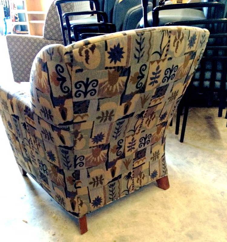 lot 8 image: Retails New $1000 High End David Edwards Fly Collection Low Back Waiting Room Healthcare Upholstered Wing Back Arm Chair Designed by Max Pearson - Nice Condition No Tears In Fabric