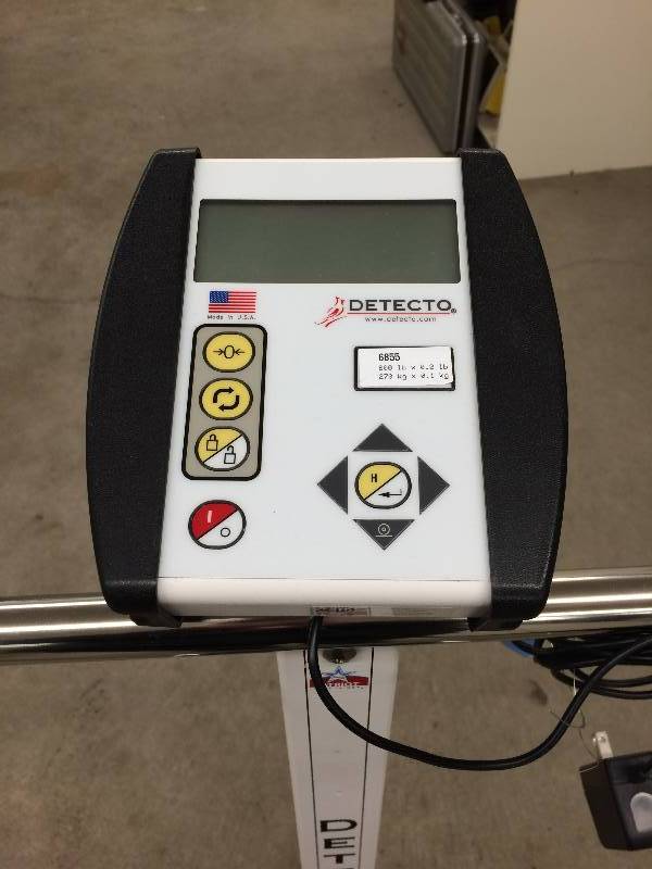 lot 55 image: Retails New $1700 Medical Clinic Detecto 600 lbs Bariatric Scale #750 Fitness Center Digital Weight BMI  Indicator With Handrails - Probably Last One We Sell - Excellent Condition