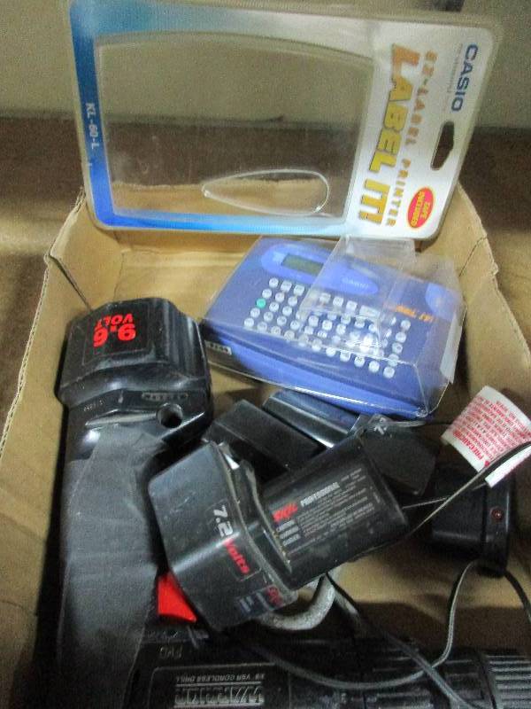 9.6 volt drill and extra batteries - Casio label maker