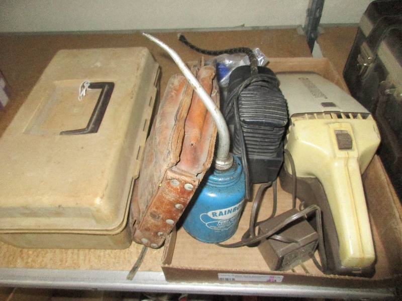 dust buster - oil can - air pump - tool box and tools