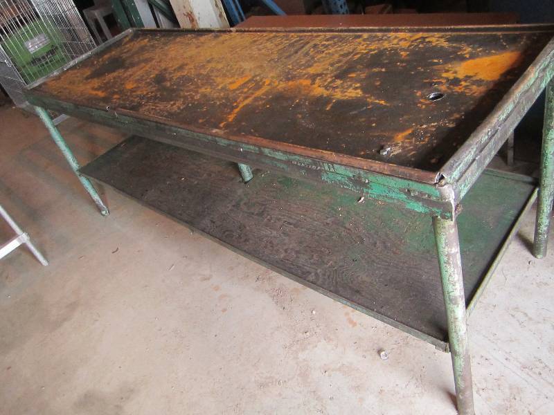 Metal shop table with drain hole, 3...