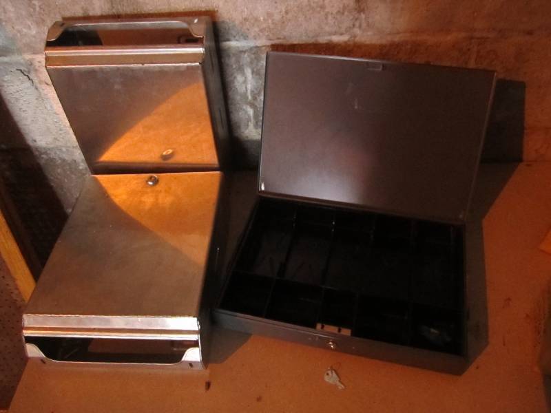 Cash box and towel holders...