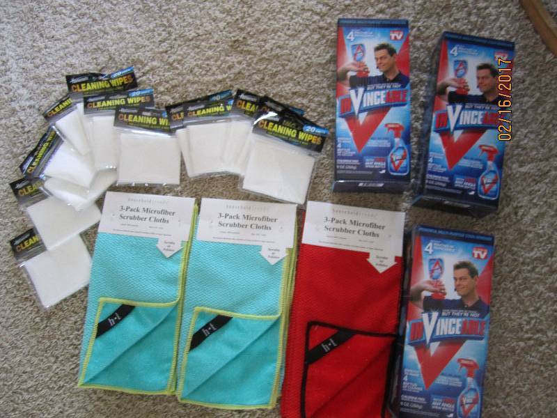 Lot of cleaning cloths and cleaners...