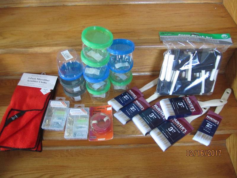 Lot of paint brishes, hardware, int...
