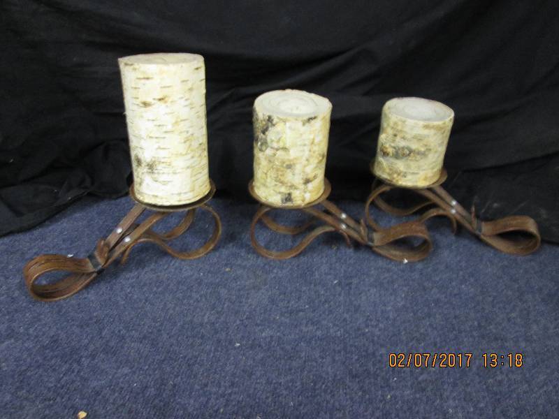 lot 3 image: Set of 3 Birch Bark Pillar Candles ...