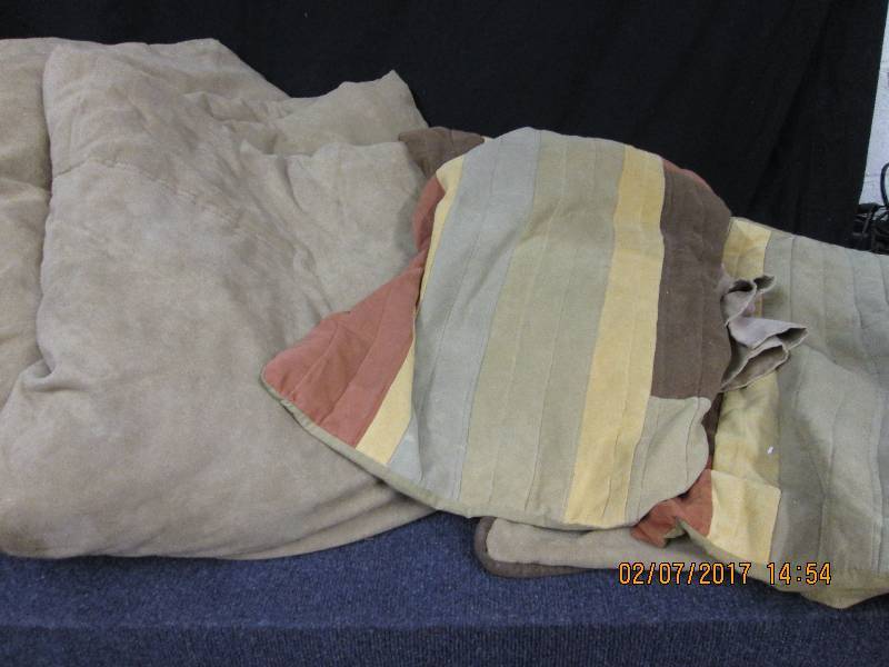 lot 19 image: Tan Suede Comforter Set with Shams,...
