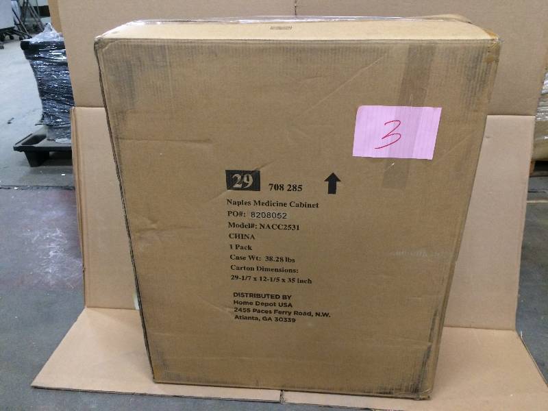 lot 3 image: Foremost Naples 25 in. W x 31 in. H x 8 in. D Framed Surface-Mount Bathroom Medicine Cabinet in Warm Cinnamon