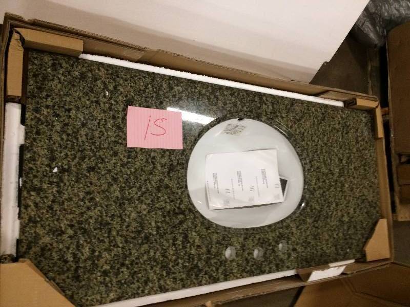 lot 15 image: Pegasus 49 in. W Granite Vanity Top in Quadro with White Bowl and 8 in. Faucet Spread in Quadro never used