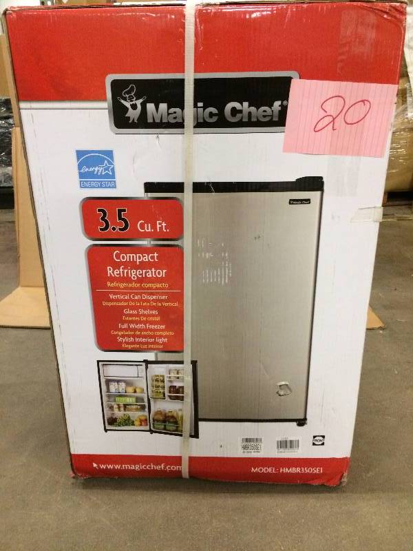lot 20 image: Magic Chef 3.5 cu. ft. Mini Refrigerator in Stainless Look, ENERGY STAR never used