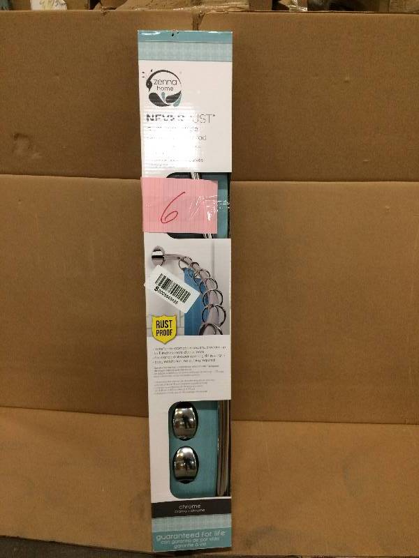lot 6 image: Zenna Home NeverRust 44 in. - 72 in. Aluminum Adjustable Curved Shower Rod in Chrome New