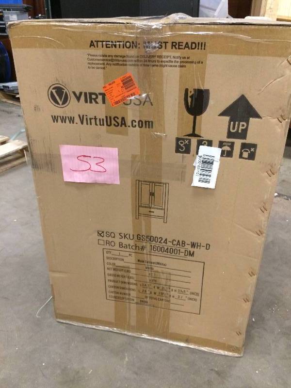 lot 53 image: Virtu USA Caroline Avenue 24 in. W x 36 in. H Vanity White Basin Never used