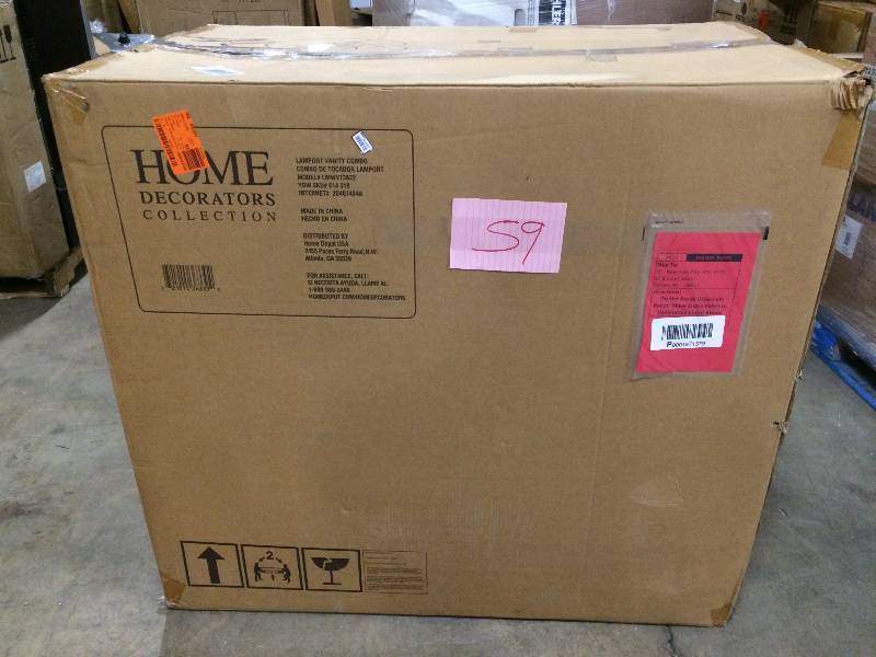 lot 59 image: Home Decorators Lamport 37 in. Vanity in White with Marble Vanity Top in White damaged in back see pictures