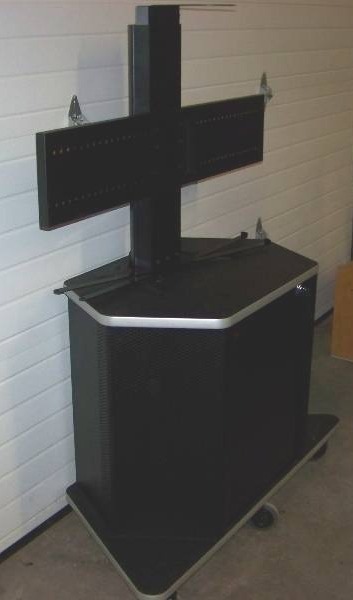 lot 126 image: TV Cart with Equipment  Rack Area and Mount for TVs  Monitors on Wheels