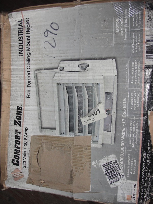 lot 6 image: Comfort Zone 240  Hanging Electric Fan Forced Ceiling Mount Heater