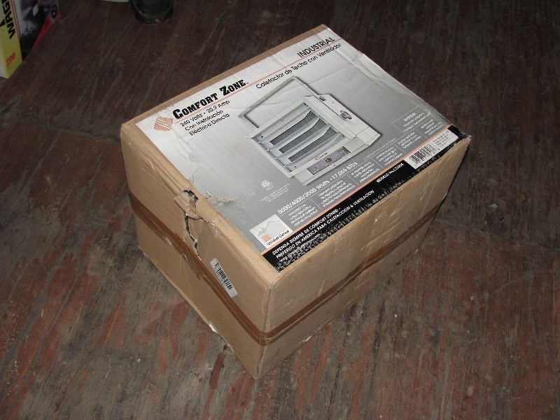 lot 7 image: Comfort Zone 240  Hanging Electric Fan Forced Ceiling Mount Heater