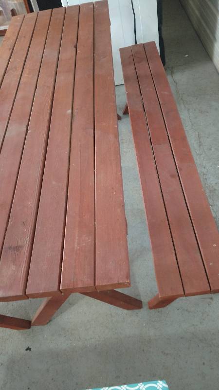 Wooden Picnic Table and Two Benches