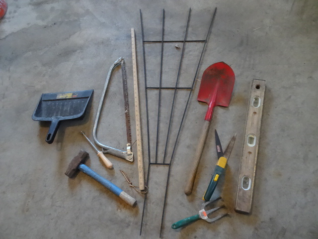 lot 68 image: Level. Shovel. Saw. Gardening tools...