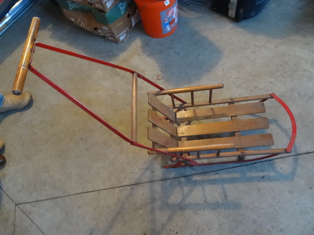 lot 97 image: Vintage baby sled with push arm. Ve...