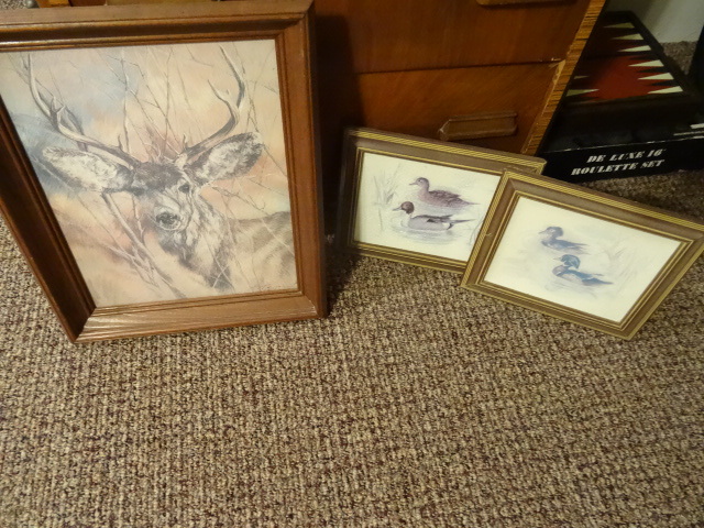 lot 193 image: Deer print and 2 duck prints. Frame...