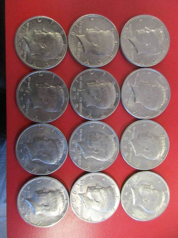 12 - 1972 KENNEDY HALF DOLLAR COINS