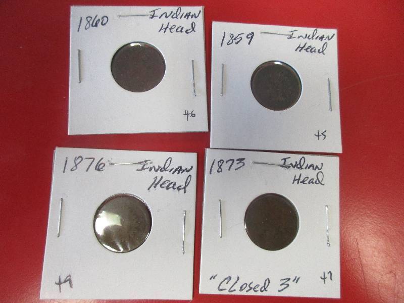 4 INDIAN HEAD PENNIES 1860 1876 1873 1859