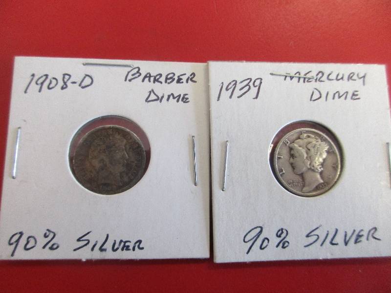1908D BARBER DIME AND 1939 MERCURY DIME