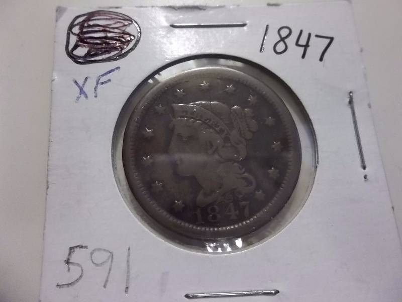 1847 Large Cent VF-XF ($40-$55 Grey Sheets Value)