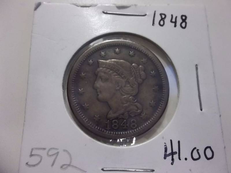 1848 Large Cent AU ($110.00 Grey Sheets Value)
