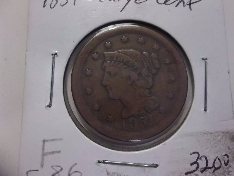 1851 Large Cent VF-XF ($40-$55 Grey Sheets Value) Still Red