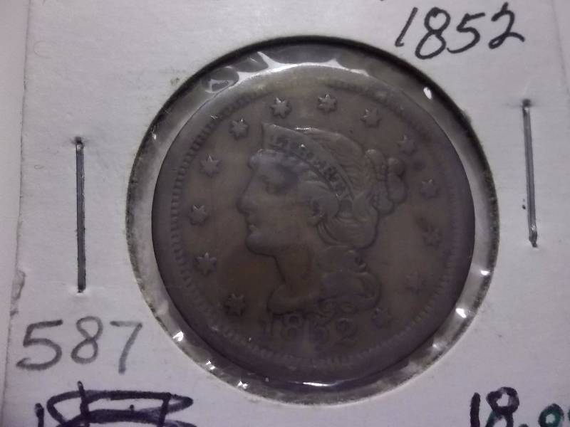 1852 Large Cent VF-XF ($40-$55 Grey Sheets Value) Still Red