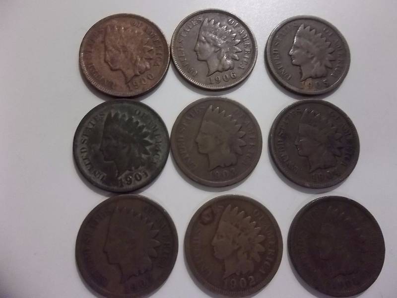 1900-1908 Indian Head Cents 9 Coins No Duplicates Some Full Liberty
