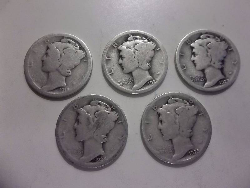1918, 1920, 1923, 1924, 1925 Mercury Dimes